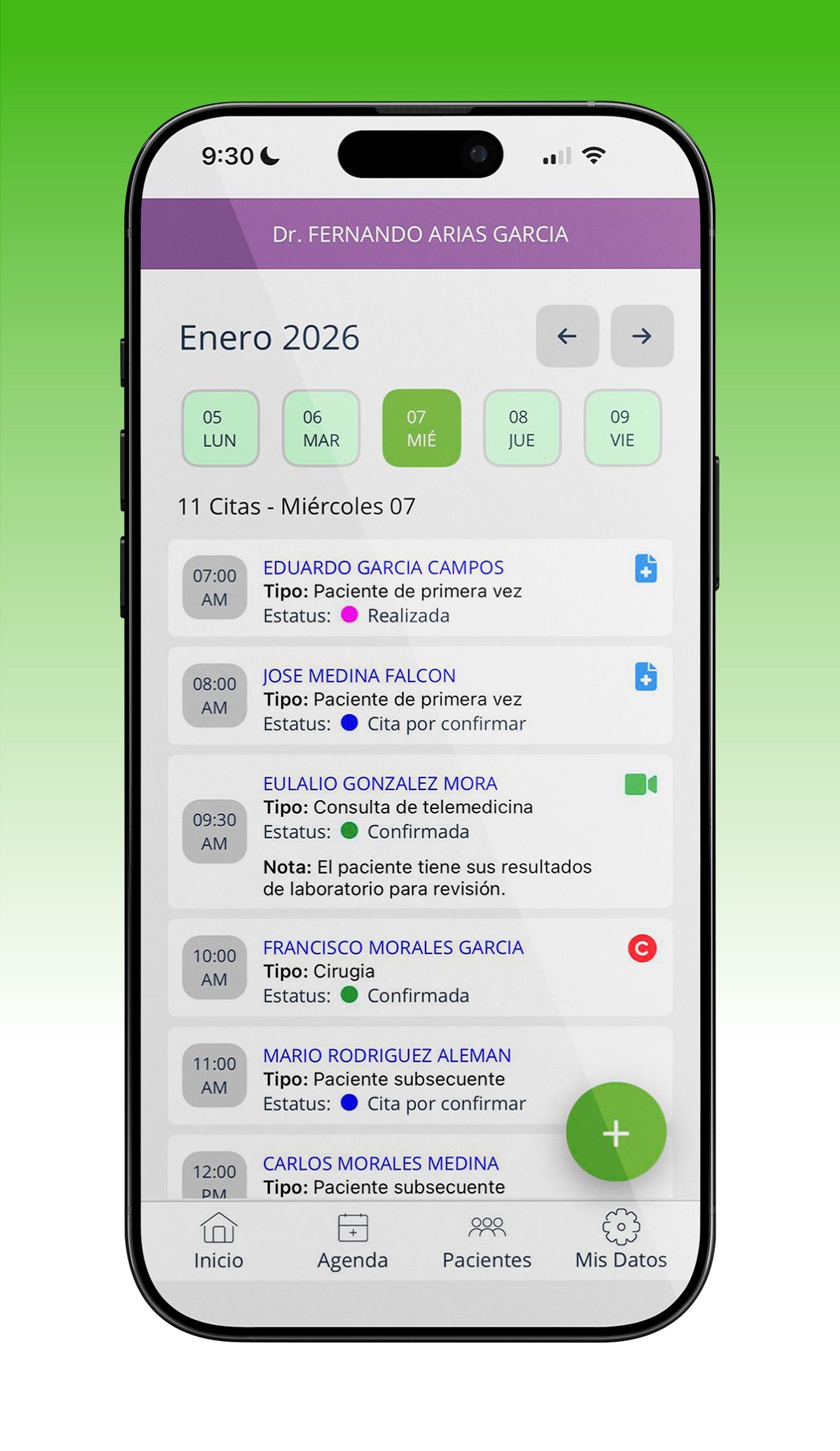 App móvil de MediSel con el expediente de un paciente